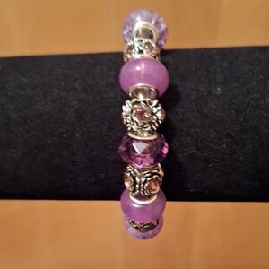 Elegant Purple and Silver Beaded Bracelet